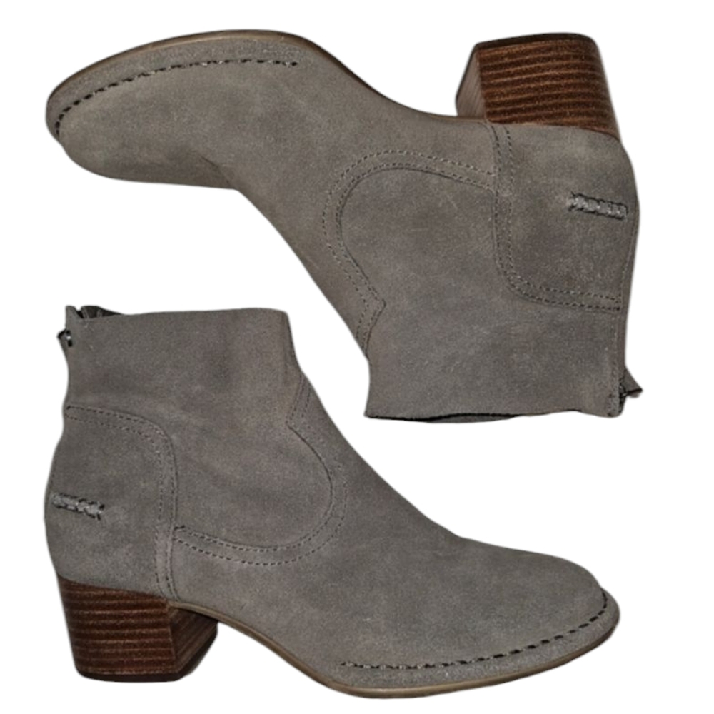 UGG Boots Leather Women's Size 6 Low Stacked Heel Back Zippers Neutral Gray Boho
